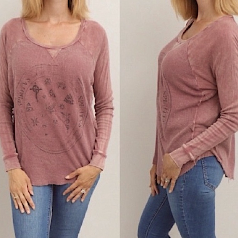 PROJECT SOCIAL T Zodiac Graphic Waffle Knit Thermal Slub Top Medium